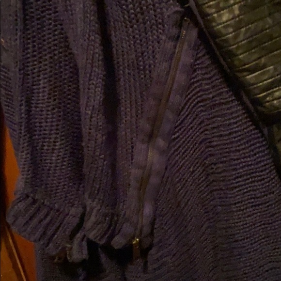 Navy cardigan with faux leather sleeves - Picture 5 of 10